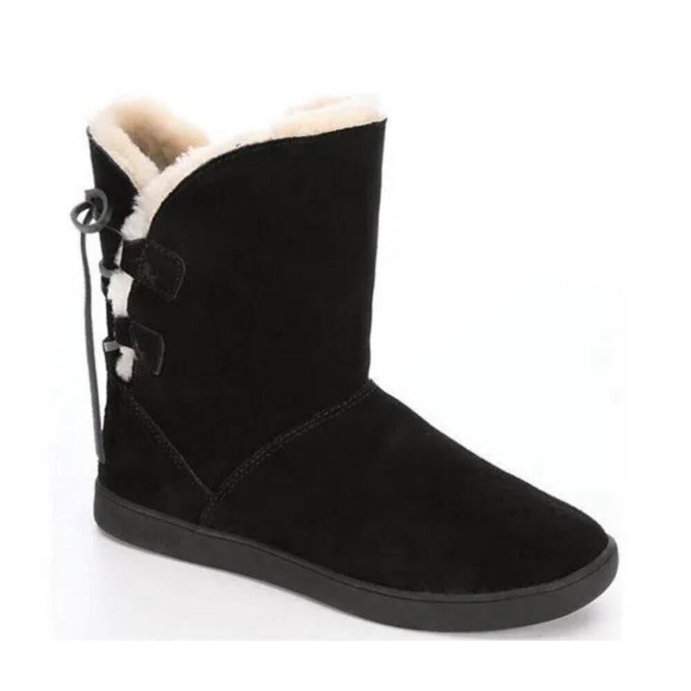 Koolaburra by UGG Shazi Black Suede Shearling Lined Short Winter Boot Sz 9